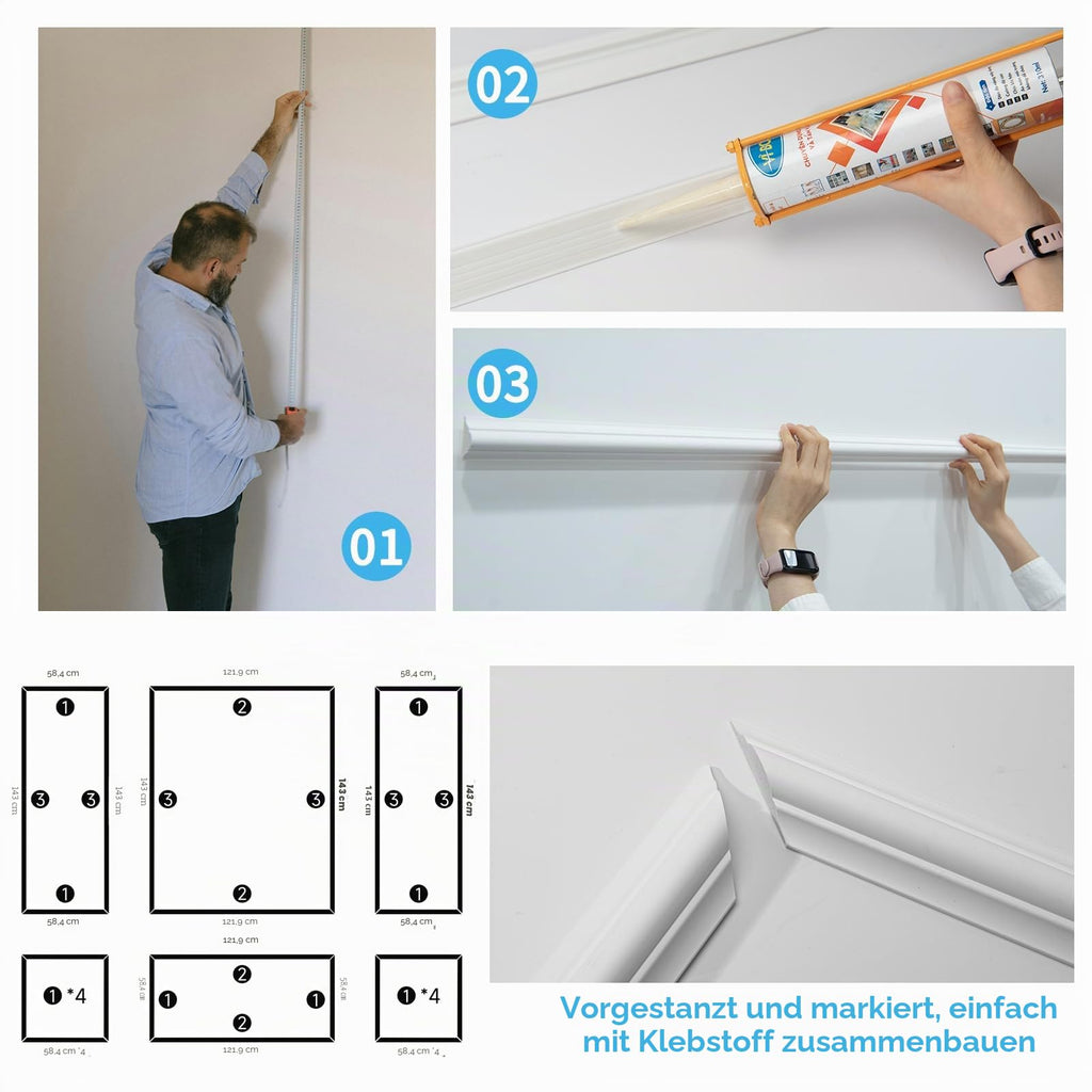 Art3d Vorgeschnittenes Wandform-Set, 6-teilig, fertig zum Zusammenbauen, für Innenwanddekoration, Wohnzimmer, Schlafzimmer, Akzentwand – installiert mit Klebstoff, 3 oben, 3 unten, 6 Stück