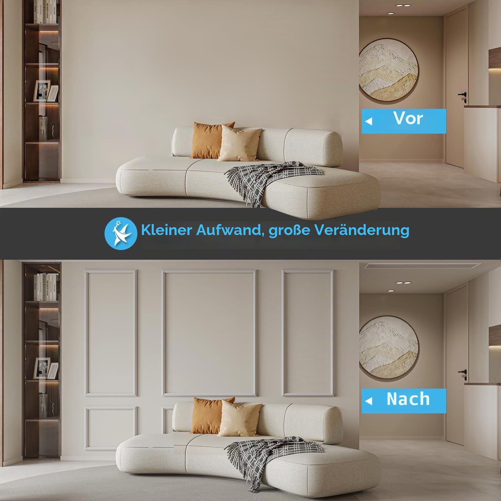 Art3d Vorgeschnittenes Wandform-Set, 6-teilig, fertig zum Zusammenbauen, für Innenwanddekoration, Wohnzimmer, Schlafzimmer, Akzentwand – installiert mit Klebstoff, 3 oben, 3 unten, 6 Stück
